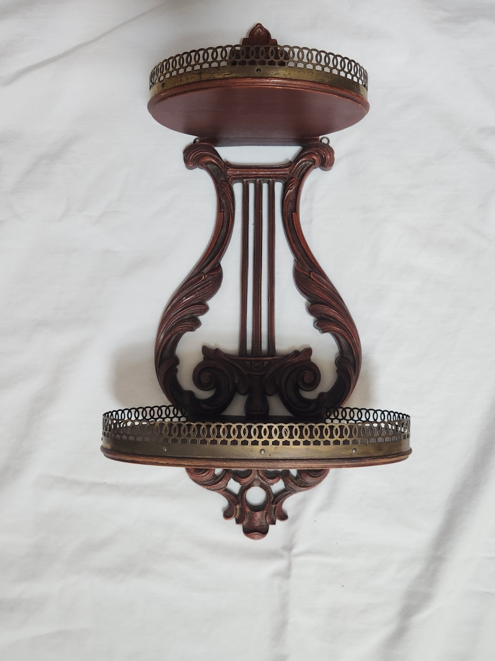 Syroco Ornate Two-Tier Wood & Brass Wall Shelf - Deep Mahogany - Picture 14 of 16